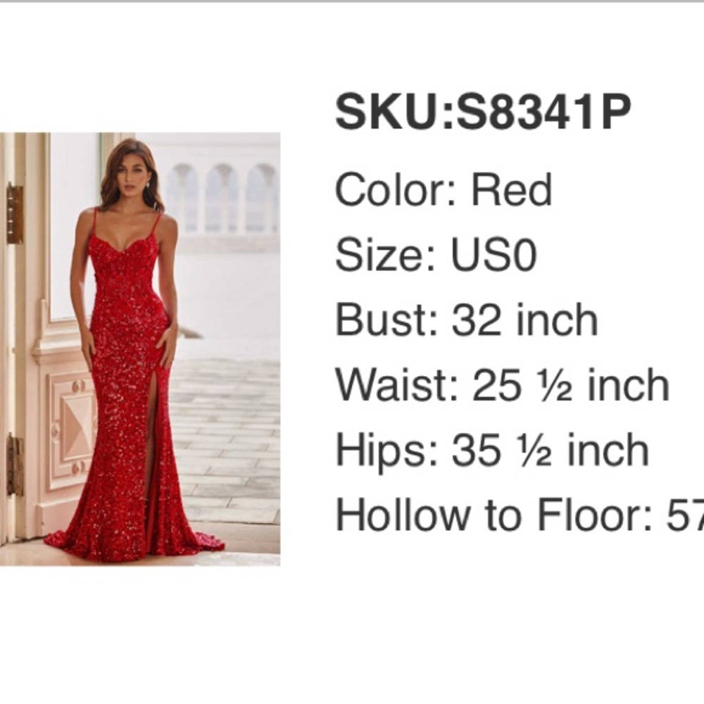 Red Sequin Embellished Spaghetti Strap Prom Gown
